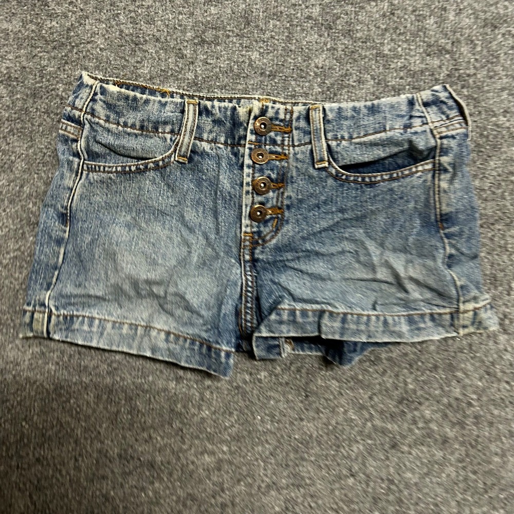 l.e.i. Shorts Womens Size 1 Blue Denim Low Rise Button Fly Y2K Casual Hot Pants